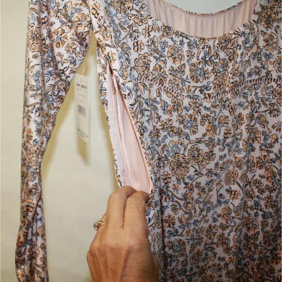 New Free People BOHEME MINI DRESS Women Size 8 Dress Beige Yellow Floral - Picture 8 of 15